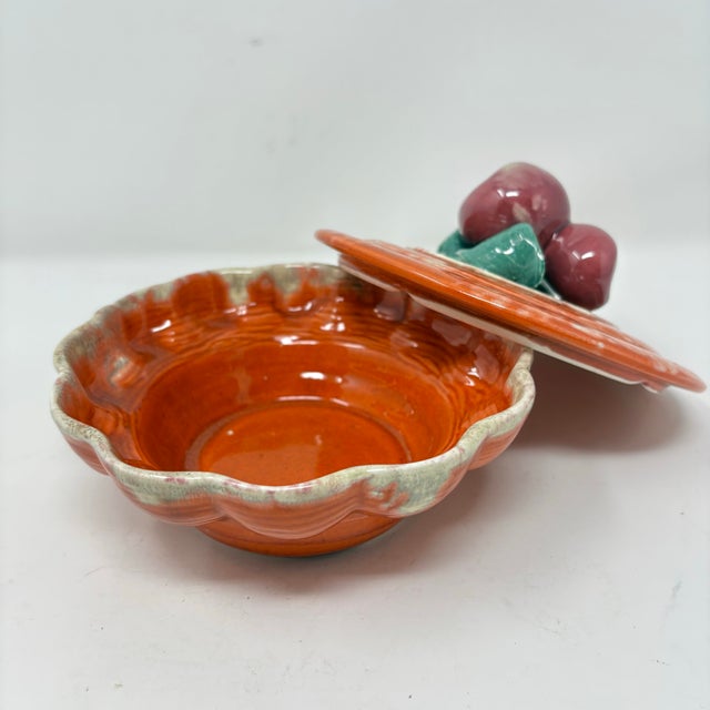 1960s Vintage Studio Pottery Lidded Bowl With Apple Finial For Sale - Image 5 of 6