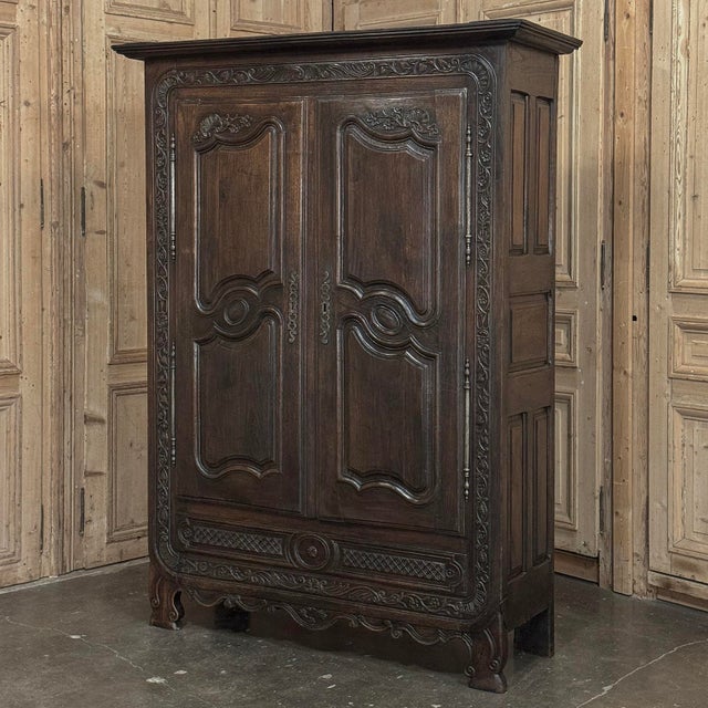 Late 18th Century 18th Century Country French Normandy Carved Oak Armoire For Sale - Image 5 of 18