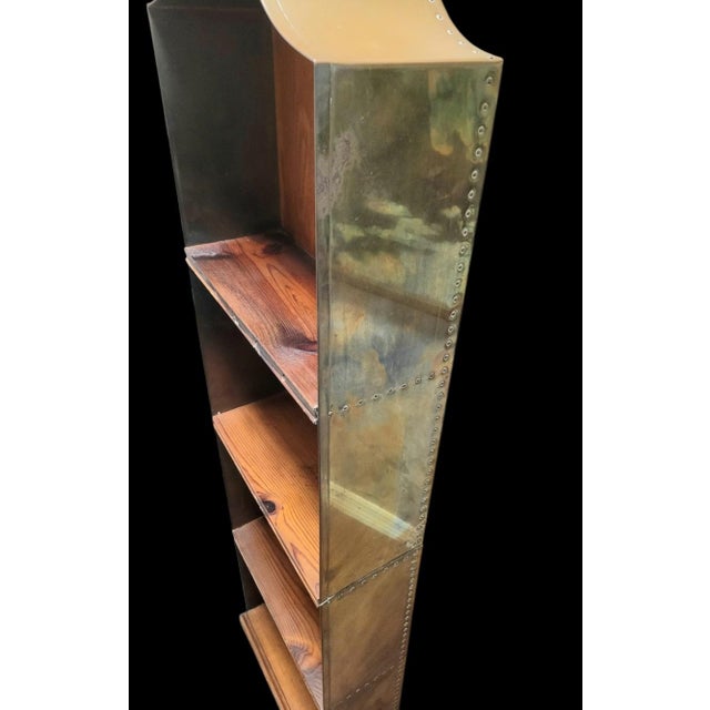 Vintage Rare Spanish Brass Clad Wood Pagoda Regency Sarreid Style Wall Shelf For Sale - Image 9 of 11