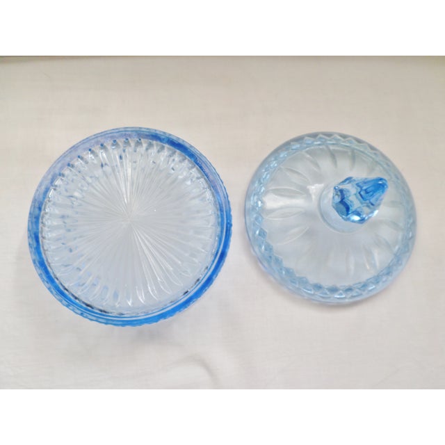 Vintage Elegant Glass Blue Candy Dish With Lid For Sale - Image 4 of 4