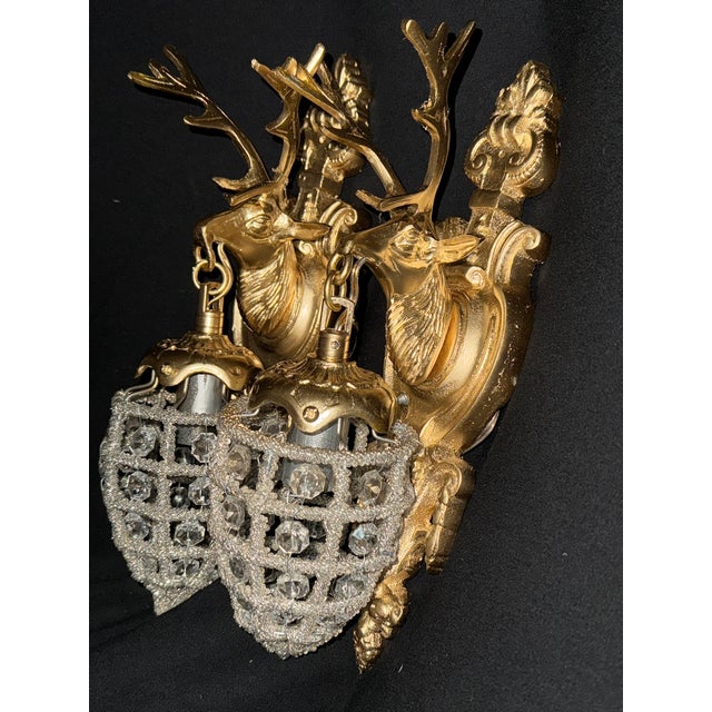 1970 French Louis XVI Gold Bronze Deer Wall Lamps Sconces - Set of 4 Pc For Sale - Image 6 of 18