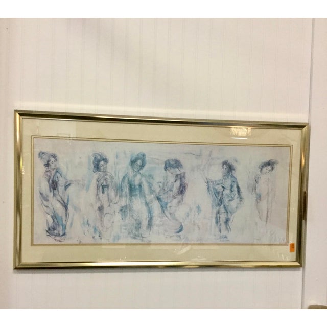 Hollywood Regency Vintage Framed Figurative Artwork, Circa 1990s' For Sale - Image 3 of 14