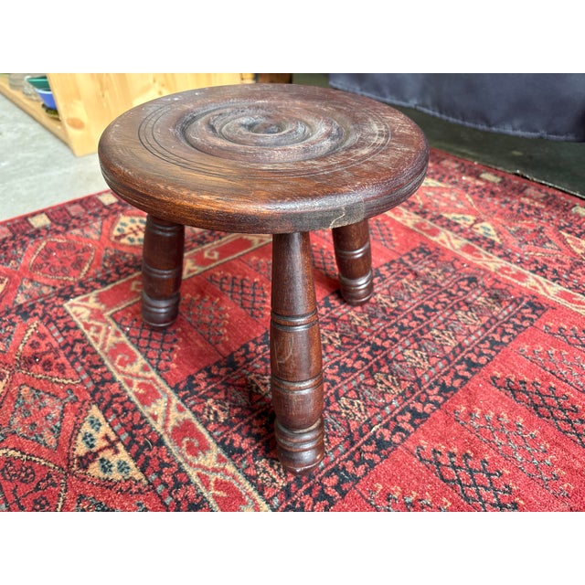 French Breton Tripod Stool in Carved Wood For Sale - Image 4 of 6