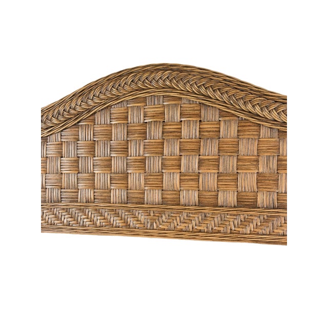 Vintage Arched Wicker Wall Mirror With Basket-Weave Crest and Braided Frame For Sale - Image 11 of 12