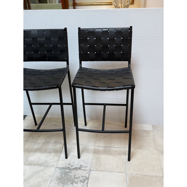 Mermelada Estudio for Cb2 Woven Leather Counter Stools, Pair For Sale - Image 10 of 12
