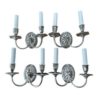 Vintage Silver Plate Two Light Caldwell Sconces - Set of Four For Sale