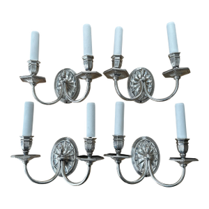 Vintage Silver Plate Two Light Caldwell Sconces - Set of Four