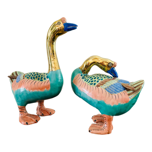 Large Pair of Vintage Andrea by Sadek Porcelain Clay Kutani Standing Geese Figurines
