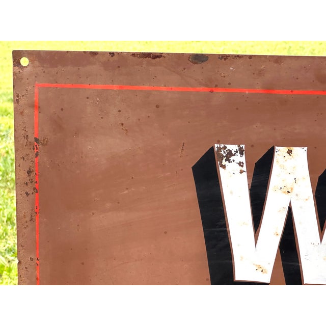 Mid-Century Modern Hand Painted Advertising Metal Sign Wood Furnaces For Sale - Image 3 of 12