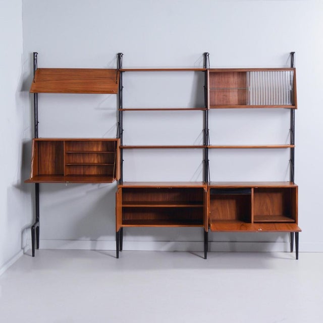 Louis van teeffelen wall system for wébé from the 1960s with secretaire and display cabinet. This modular teak system...