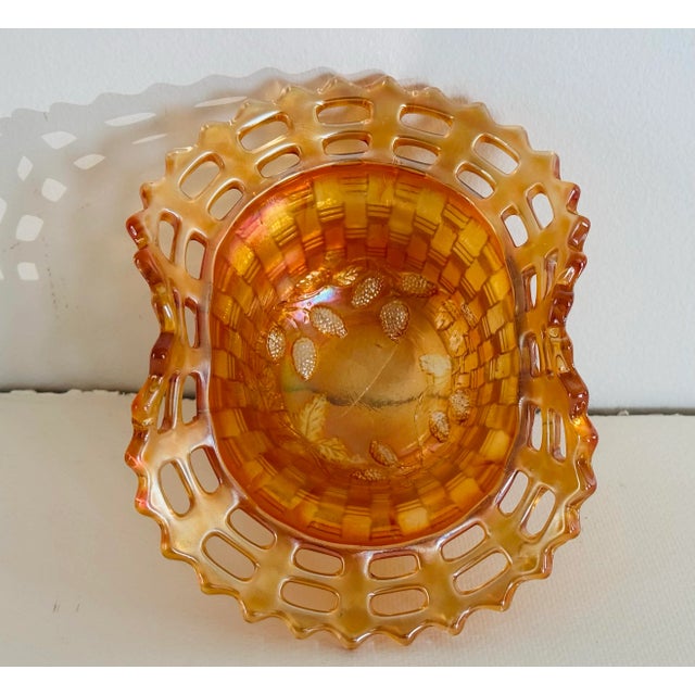 Fenton Art Glass Company 1910s Fenton Marigold Carnival Glass Blackberry Basketweave Bowl For Sale - Image 4 of 5