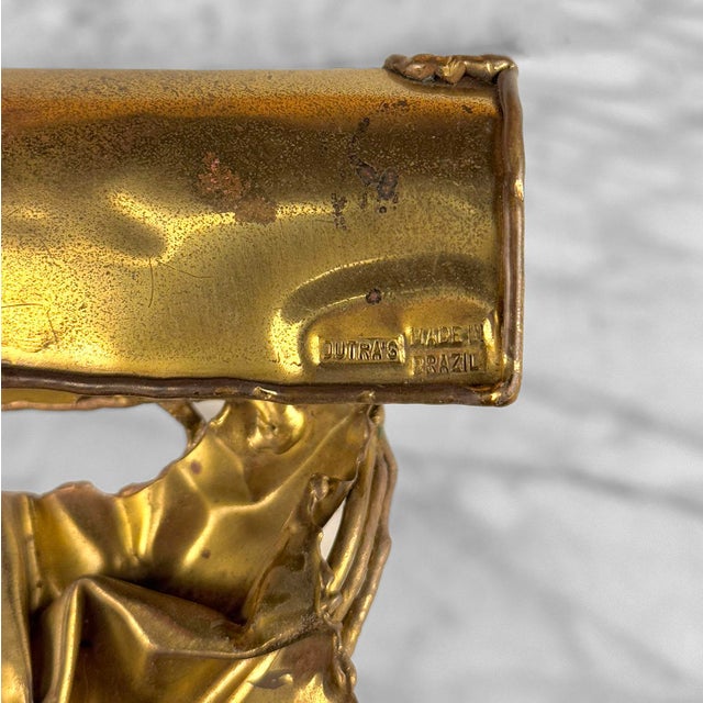 Vintage Brazilian Brutalist Brass & Amethyst Hand Bag Purse Clasp Topper For Sale - Image 9 of 9