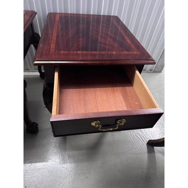 Late 20th Century Thomasville Mahogany End Tables – Chippendale Ball & Claw – Matched Pair For Sale - Image 11 of 12