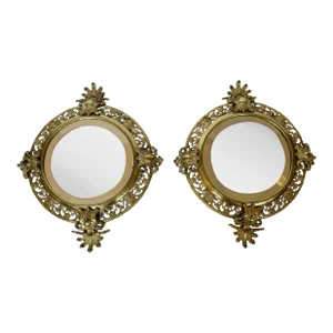 Italian Brass Figural Framed Bevelled Mirrors -A Pair