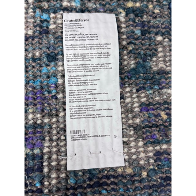 Abstract 6ft 2in × 9ft Crate & Barrel Celosia Indigo Blue Hand Knotted Rug For Sale - Image 3 of 12