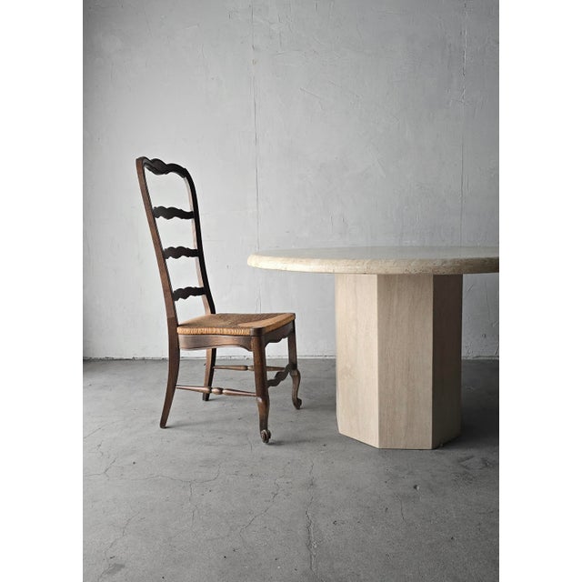 Contemporary 1970s Round Bullnose Travertine Dining Table With Hex Base For Sale - Image 3 of 7