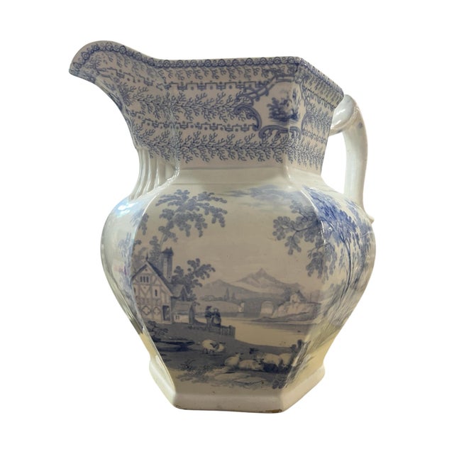 Mid 19th Century English Flow Blue Transferware Ironstone Pitcher ...
