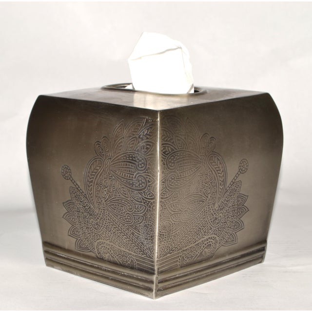 Metal 20th Century Embossed Handmade Silver Steel Tissue Box Cover Arts & Crafts For Sale - Image 7 of 16
