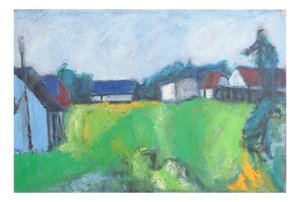 Johnny Madsen, Village Scene with House, Oil on Canvas