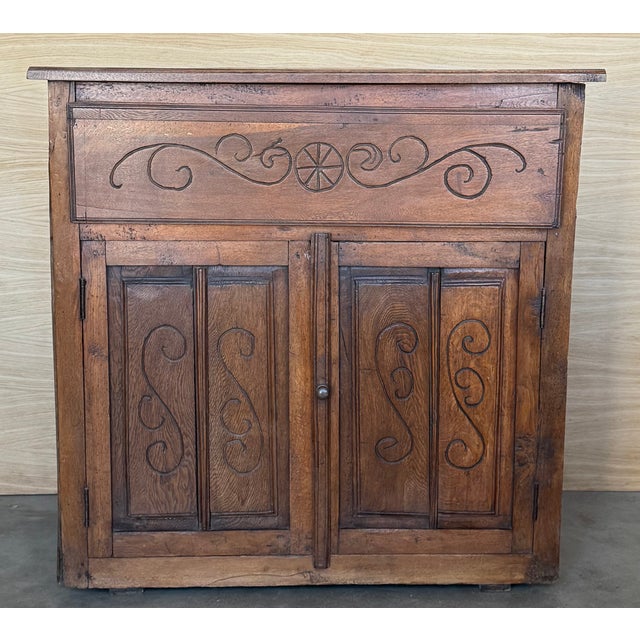 Antique Spanish Corner Cabinet Cupboard Storage With Drawer and Door For Sale - Image 4 of 11