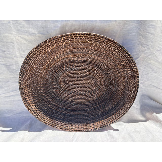 Vintage Brown Woven Rattan Oval Decorative Bowl, perfect to display moss balls or other decorative balls. 18in w x 13in d...
