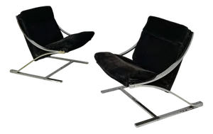 Modern Italian Chromed Steel and Velvet Zeta Armchairs by Paul Tuttle for Strassle International, 1970s, Set of 2