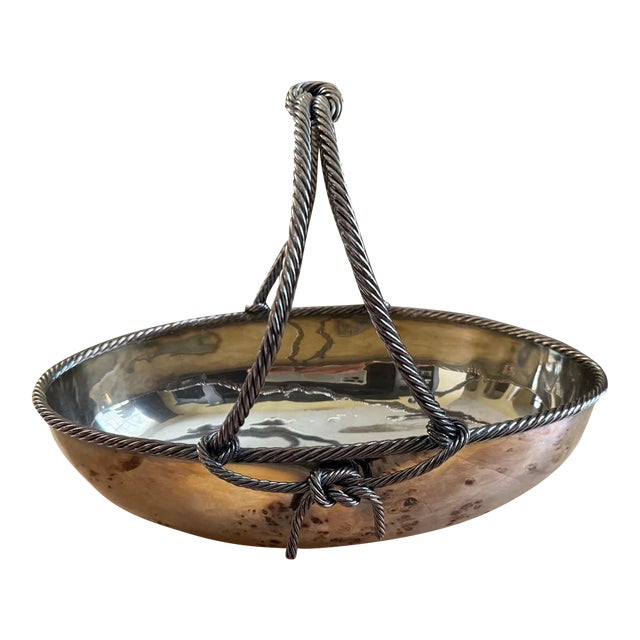 1930s Egidio Broggi Corded Large Silverplate Basket For Sale
