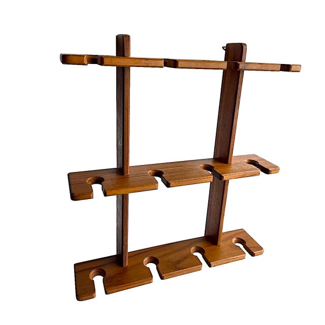 1970s Vintage Teak Wood Wall Mounting Wine Glass Rack For Sale - Image 5 of 10