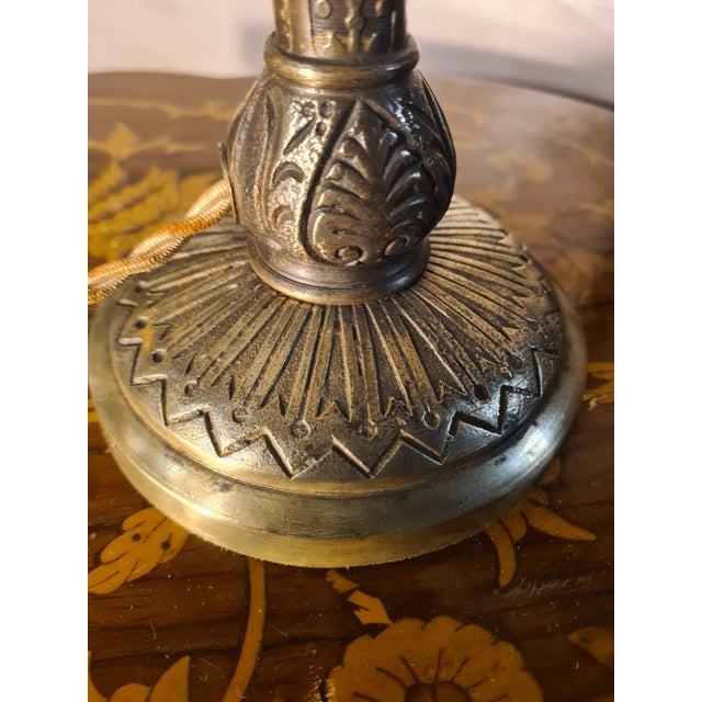 Antique Chiseled Bronze Table Lamp with Stained Glass Lampshade, 1900 For Sale - Image 3 of 10