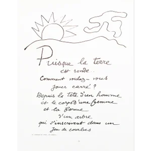 1990 After F. Leger "The Circus - Sun and Cloud" Poem Excerpt, Black and White Parisian Print