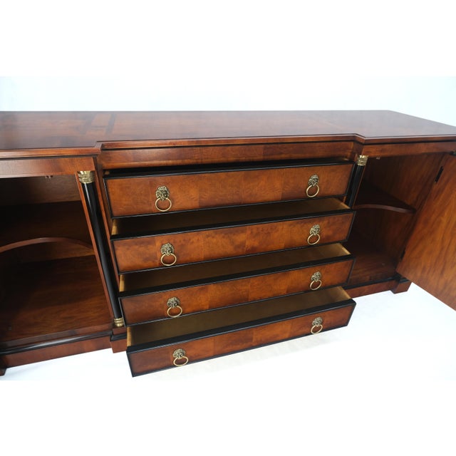 Traditional Flame Mahogany Ebonized Columns Bronze Mount Brass Ring Pulls Hardware Sideboard For Sale - Image 3 of 12