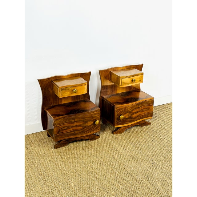 Art Deco Walnut Bedside Tables, 1940s, Set of 2 For Sale - Image 4 of 14