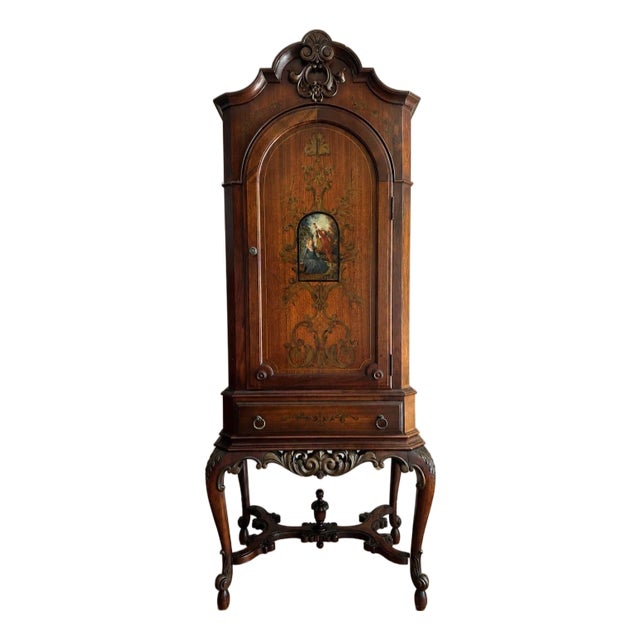 Early 20th Century Continental Baroque Revival Cabinet With Hand Painted Scene For Sale