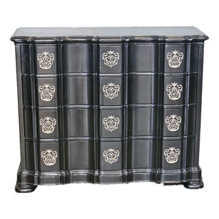 Late 20th Century Henry Link Black Lacquered Chest of Drawers Provential Style Commode 4 Drawers For Sale