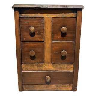 Vintage Primitive Wood Apothecary-Style Five-Drawer Cabinet For Sale