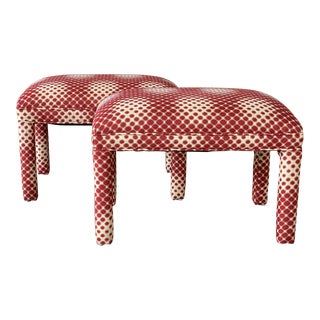 Upholstered Parsons Mid-Century Modern Ottomans-Pair For Sale