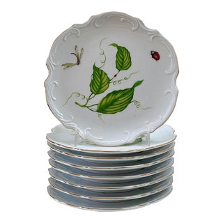 Whimsical Dragonfly Ladybug Side Dinnerware Plates - Set of 8 For Sale