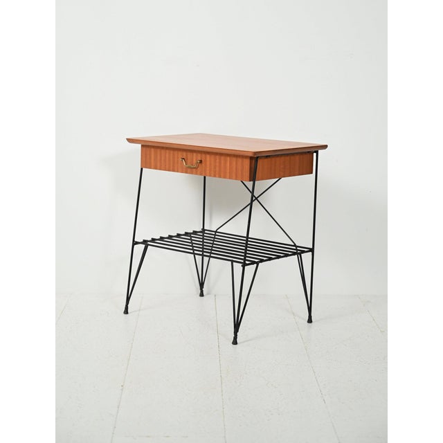 Ikea Scandinavian Mahogany and Iron Rolf Bedside Table from Ikea, 1961 For Sale - Image 4 of 10