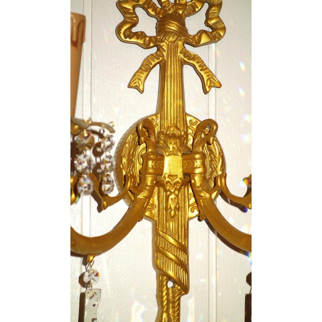 Vintage Brass and Lead Crystal Wall Lamp from Palwa, 1950s For Sale - Image 9 of 10