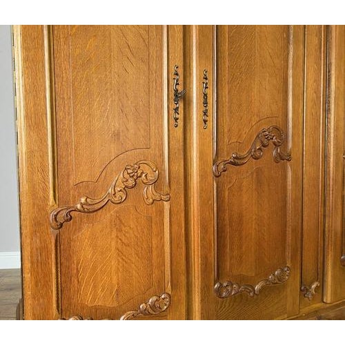 Vintage French Louis XVI Style Carved 4-Door Armoire For Sale - Image 5 of 15