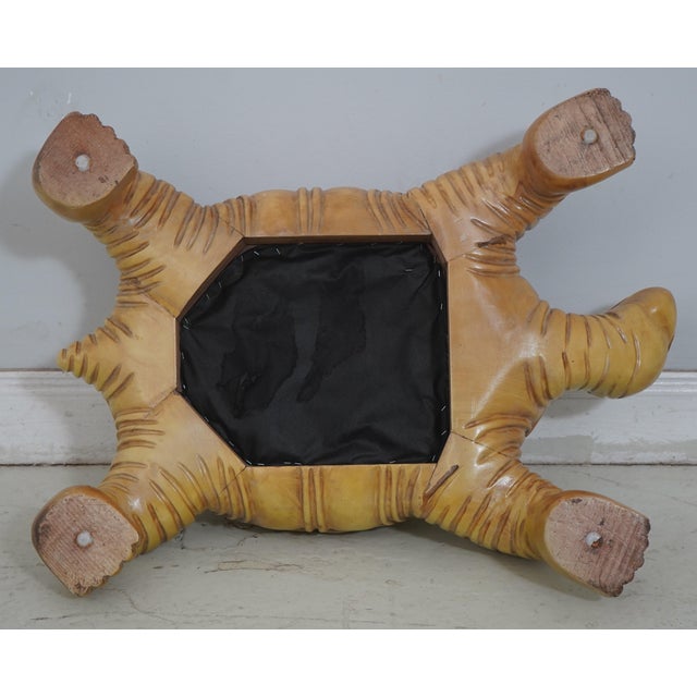 Custom Heavy Wood Turtle Ottoman Footstool W. Upholstered Seat For Sale - Image 10 of 10