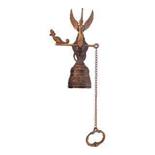Vintage Gothic Revival Solid Brass Monastery Bell With Ornate Angel Bracket – 20” For Sale