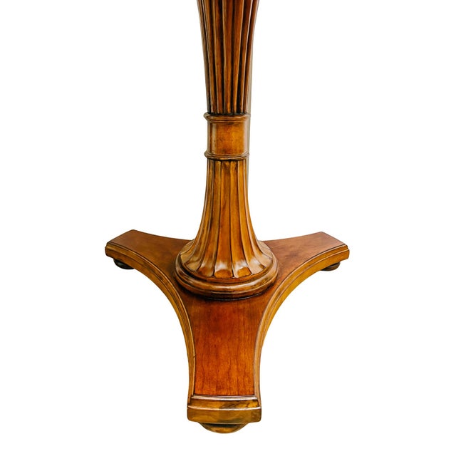 Wood 1990s Ethan Allen Neoclassical Round Inlaid Walnut Pedestal Accent Table For Sale - Image 7 of 8