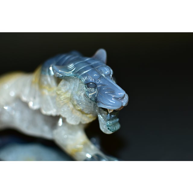 Large Gemstone Tiger Statue Agate With Crystal Geodes For Sale - Image 13 of 14
