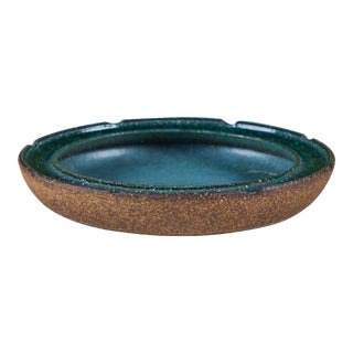 Glazed Stoneware Ashtray With Crushed Glass Rim For Sale