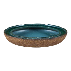Glazed Stoneware Ashtray With Crushed Glass Rim