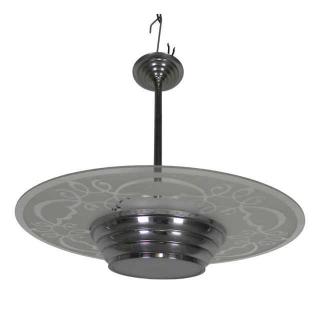 Art Deco Pendant Lamp with Glass Disc, 1930s For Sale