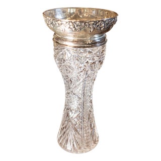 19th Century English Cut Crystal Vase with Sterling Silver Rim For Sale