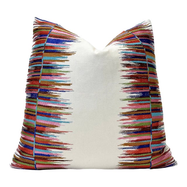 Pink Multi Embroidered Throw Pillow With Feather Down Insert For Sale