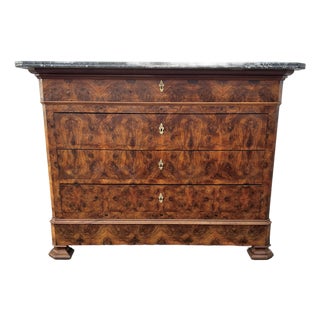 French 19th Century Louis Philippe Burl Walnut Marble Top Commode For Sale